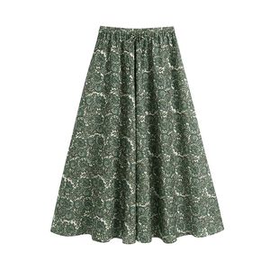 Vintage chic paisley skirt women summer Fashion draped ankle-legth lady Elegant pleated long female 210430