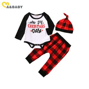 0-24m meu 1º Natal nascido menino roupa conjunto infantil letra romper calças xmas chapéu chapéu 210515