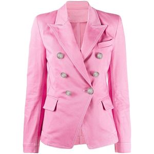 HIGH STREET est Designer Blazer Jacket Women's Classic Double Breasted Lion Buttons Top Stitching Contrast Denim 210521