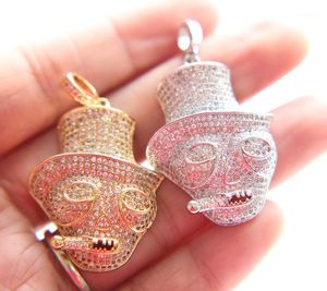 24" FREE Chain Micro Pave Full Cubic Zirconia Cool Skull Pendant Iced Out Bling Men Necklace