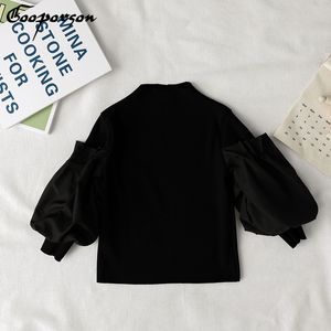 Gooporson Mädchen Top Herbst Kostüm Kleine Kinder Bottoming Shirt Weiß Schwarz Baby Mädchen Kleidung Frühling Mode Puff Langarm 210508