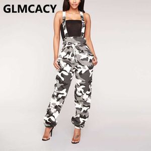 Women Camo Bib Overalls High Waist Casual Jumpsuit 210702