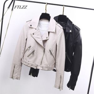 Faux Soft Leather PU Motocicleta Casacos Básicos Autumn Women Strong Rights Collar Zipper Biker Casacos Feminino Outerwear com cinto 210430