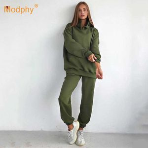 Winter Fleece Hoodie Sweater Set Women Fashion Casual pullover & Pants sportswear Female Sports 2-Piece 210527