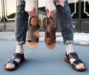 Summer Men Casual Genuine Leather Sandals Flat Beach Sandalias Hombre Cuero Open Shoes Sandale Homme Non Slip Size 48