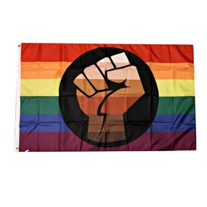 Svart Lives Matter Fist Pride Rainbow Flagga för dekoration 3x5ft Promotional Festival Party Gift 100D Polyester Inomhus Utomhus tryckta