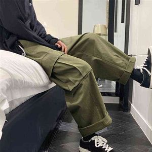 Trousers For Men Loose Straight Casual Pants Spring Summer Green Black Overalls Men's Korean Trendy Harajuku Wide Leg Pants Man H1223