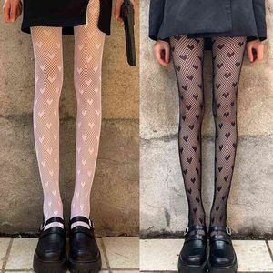 Kadınlar Seksi Dantel Külotlu Çorap Tatlı Aşk Kalp Desen Jakarlı Tayt Gotik Punk Lolita Fishnet Örgü Çorap Y1130 Oymak
