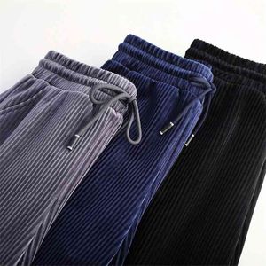 Pantaloni eleganti da donna neri con lacci elastici in vita Streetwear Autunno Inverno Pantaloni casual a figura intera Pantaloni di velluto a coste Pantalones 210915