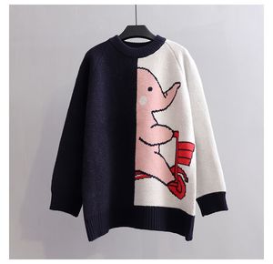 H.SA Mulheres Cute Kawaii Knit Sweater e Pullovers Retalhos Elefante Elefante Suéteras Pink Harajuku Chic Coreano Superized Tops 210417