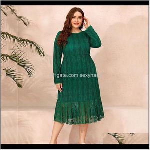 Casual Dresses Womens Clothing Apparel Drop Delivery 2021 Plus Size Lace Women Autumn Winter Sleeve Party Dress Green High Waist Maxi Long Dr