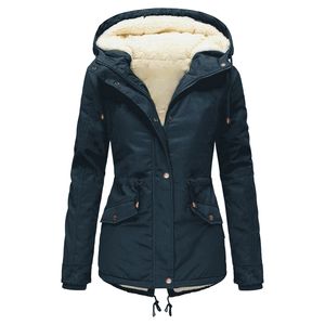 Baumwolle gepolsterte Jacke Schwarz Frauen Feste Kapuze Pelz Warme Wintermantel Plus Größe Büro Damen Retro Kausal Lose Parkas Outwear 211216