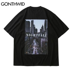 Harajuku t-tröjor Streetwear Nightfall Landskap Skriv ut Tshirts Hip Hop Fashion Casual Cotton Tees Men Kortärmad Tops 210602