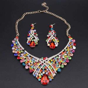 OEOEOS Indian Jewellery Crystal Necklace Earrings set Bridal Jewelry Sets for Brides Wedding Costume Accessories Decoration H1022