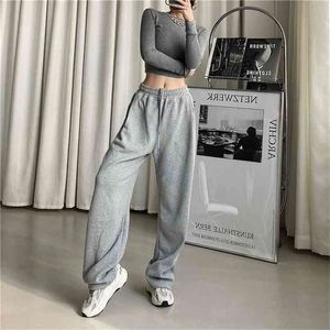 Calça de moletom cinzento baggy harem calças largo perna suor oversized harajuku corredores mulher cintura alta cintura calças pretas 210915