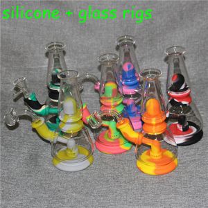 7.5'Silikon Vattenrör Hookahs Mini Silikon Bägare Bong UnBreceable Oil Rig med skål Kvarts Banger Nails Glass Rökning Rör