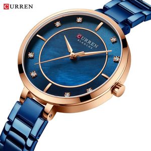 Curren Women Watches Luxury Brand Stainless Steel Band Dress Ladies Wristwatch with Crystal Rhinestone Quartz Clock Female Q0524