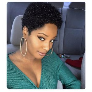 beautiful short Pixie Cut curl wig brazilian African American hairstyle Simulation human hair kinky curly wigs In Stock