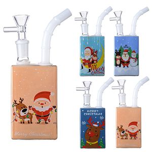 Getränkeflaschen-Wasserpfeifen im Weihnachtsstil, 7-Zoll-Mini-Kleinöl-Rigs, Weihnachts-Glasbongs, 14-mm-Verbindung, Wasserpfeifen, Dab-Rig mit Schüssel