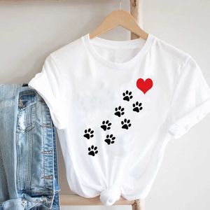 Kvinnor kläder vår sommar hund tass katt husdjur mode tecknad djur 90s flicka kläder print tee topp t-shirt kvinnlig grafisk t-shirt x0527