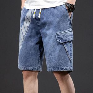 メンズジーンズ2022夏のメンズデニムショーツファッションプリントストレートルーズカジュアル膝の長さのズボンプラスサイズ5xl 6xl 7xl 8xl