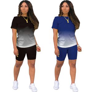 Designer New Women jogging suits summer gradient tracksuits plus size outfits short sleeve T shirtsshorts pants two pcs set casual black sportswear sweatsuits 4928