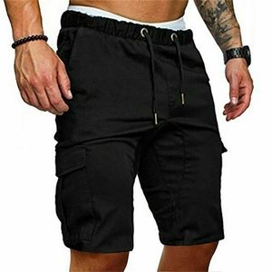 Summer Men's Cargo Shorts Pants Solid Color Casual with Pockets Elastic Waist Beach Sport Male Short Trousers 210716