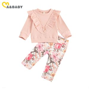 6M-4Y Primavera Autunno Infantile Del Bambino Del Capretto Della Neonata Vestiti Set Lavorato A Maglia Volant Maglioni Top Fiore Pantaloni Abiti Costumi 210515