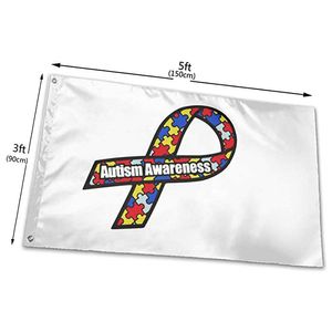 Autism Awareness Ribbon Flag Levande Färg UV Fade Resistent Outdoor Double Stitched Decoration Banner 90x150cm Sport Digital Print grossist