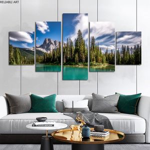 5 pezzi lago di montagna poster tela pittura decorazioni per la casa immagini di arte della parete per soggiorno cielo nuvole albero decorazioni per interni