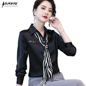 ハイエンドシャツの女性デザインブラックホワイトフォーマルスプリングオールマッチサテンブラウスオフィスレディースファッションワークトップ210604