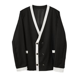 IEFB /men's wear double breasted button color block patchwork suit coat three-dimensional cut minimalist blazers male 9Y3868 210524