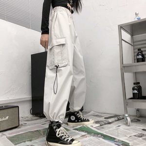 Korea Ulzzang Street Punk Fashion Loose Plus Size Pocket Byxor Hip Hop Casual Kvinnor Vintage Bunk Harajuku 210608