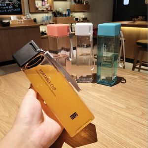 Square plastic portable Water Bottle Fashion Travel Mug outdoor Sport Waters Bottles Camping Hiking Kettle Drink Cup Male and female students use