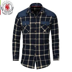 Fredd Marshall Camicia da uomo Camicia a maniche lunghe a quadri Camicia casual Autunno Addensare Camicia da lavoro da uomo Camisa masculina 172 210527