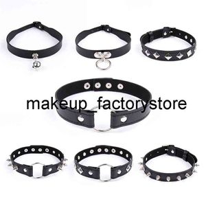 Massagem 7Type Fetish Sexy Escravo Bondage Neck Collar PU Couro Punk Rebites Colar BDSM Restrições Sex Erotic Acessório