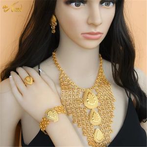 Colar Dubai venda por atacado-Colares de cobre aniid conjunto de jóias de ouro para mulheres k Original africaine dubai casamento etiópia conjunto tradicional