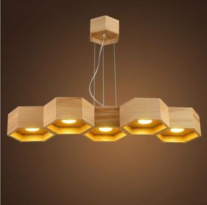 Honeycomb Original Solid Wood Led Pendant Lamp 5/7 Heads Suspension För Restaurang Bar Cafe Hem Lighting