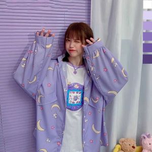 Koreański styl Kobiety Koszulki Kawaii Jesień Moda JK Jednolite Bluzki Kobiety Z Długim Rękawem Słodkie Luźne Przycisk Up Koszula Dwumiane Topy 210721