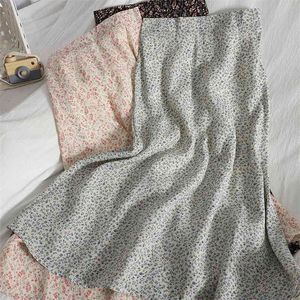 Chiffon A-Line Skirt Mulheres Plus Size Floral Print Long Plissado Mujer Maxi Beach Verão Vintage Elegante Saia Longa 210529