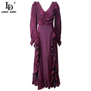 Fashion Designer Summer Elegant Party Dresses Women Sexy Side Slit Prom V-neck Purple Long Dress Vestidos 210522