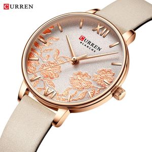 Curren Top Luxury 브랜드 여성 시계 가죽 메쉬 밴드 쿼츠 숙 녀 손목 시계 유리 패션 방수 여성 시계 210517