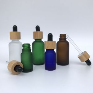 10Pcs 5/10/15/20/30 ML Frosted Dropper bottle with Bamboo lid cap Pipette Drop Bottles Refillable Thick Matte Glass