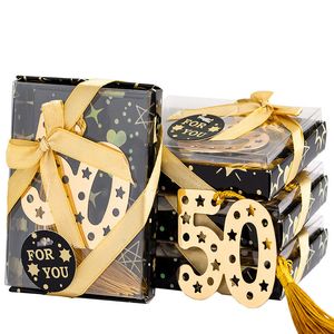 Gold Digital 50 Bookmark con tassel Favores de boda Regalos de cumpleaños Ducha nupcial Evento de recuerdo Giveaways Ideas