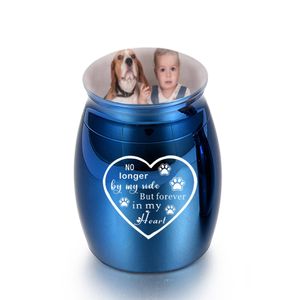 Personalized place photo cremation urn pendant Small ashes jar Memorial pet-No longer bu my side but forever in heart