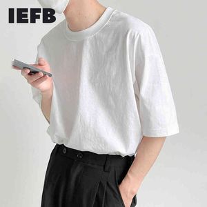 IEFB Verão Sólida Cor Base T-shirt de Manga Curta para Homens Soltos Estilo Coreano Causal Rodada Colar Tee Tops 9Y6949 210524