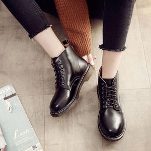 Leather Genuine Boots Women Classic Autumn Lace Up Ankle for Round Toe Platform Winter Shoes Woman Platm