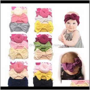 Baby Kids Maternity Drop Leverans 2021 Baby Headbands Girls Bow Turban 3PCSSet Infant Elastic Hairbands Barn Knut Headwear Hair Accessori