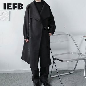 IEFB homens bloco de cor retalhos preto enorme enorme casaco de lã design solto outono inverno lapela longa roupas 9y4630 210524