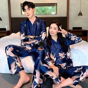 Silk Pajamas для пары роскошный пижамный костюм атласная ночная одежда Pijama любителей ночной костюм Menwomen повседневная домашняя одежда ночная одежда X0526